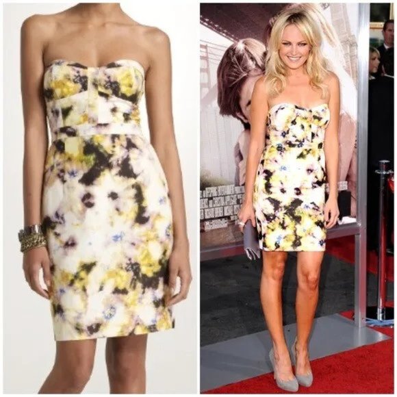 J. Crew Linen Silk Yellow Tie Dye Strapless Summer Dress 6 - Picture 1 of 7